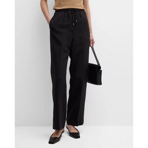 Toteme Press Creased Drawstring Trouser Pants Size 38 US 6 Black Tencel Linen
